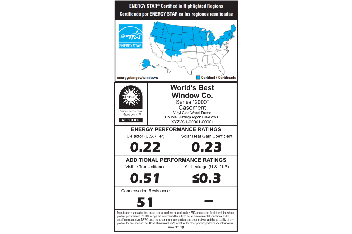 The example of the NFRC Label for the Casement Window