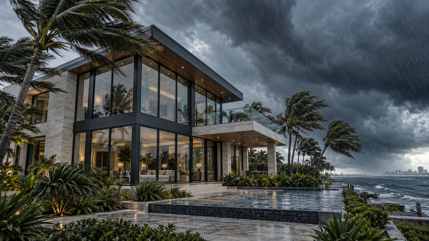 Modern coastal home in South Florida, featuring large windows