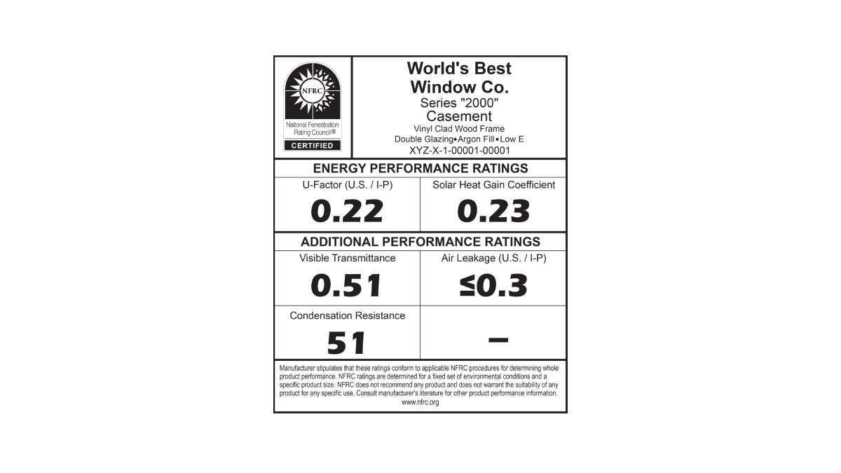 Example of the NFRC label