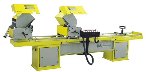 KM-2 double-head profile cutting machine with front saw feed (420 mm)